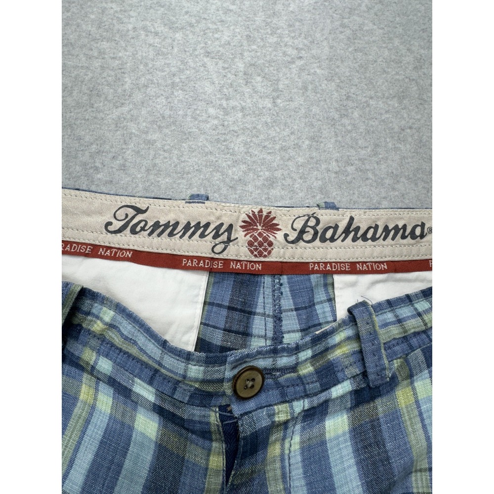 Tommy Bahama Shorts Mens 35 Plaid Linen Blend‎ Flat Front Casual Summer Golf - Picture 2 of 11